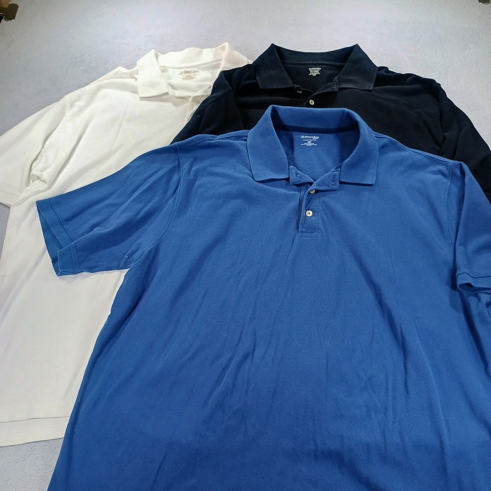 St. John's Bay Men Super Pique Polo Blue Black White 2XLT Bundle of 3
